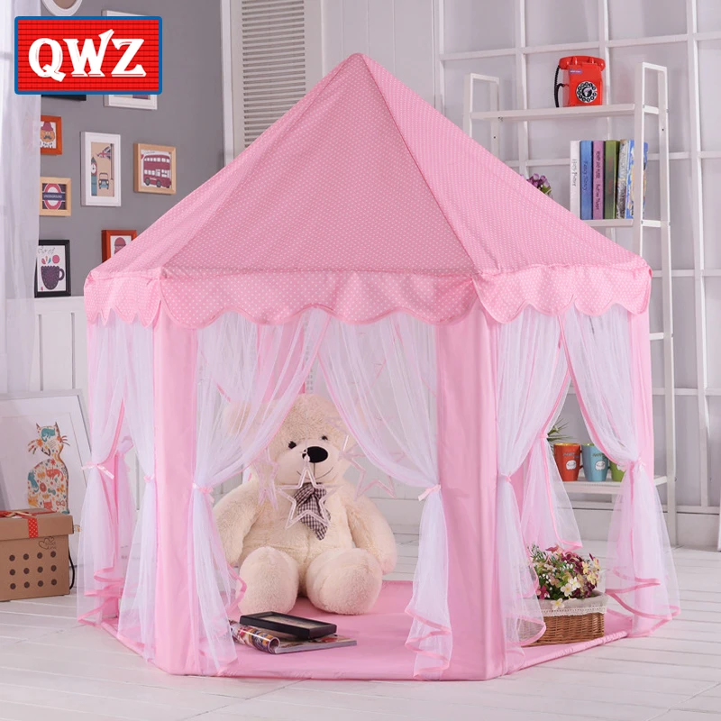 

QWZ Little Portable Kids Toys Play Tents Girls Princess Pink Castle Children Outside Garden Fold Tent Ball Pool Play Lodge Gift