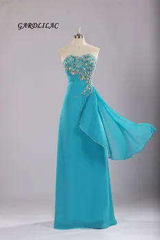 

2019 New Real Pictures Hand Beads Turquoise Long Prom Dresses Chiffon Bridesmaid Dresses Vestido Longo Long Evening Gown