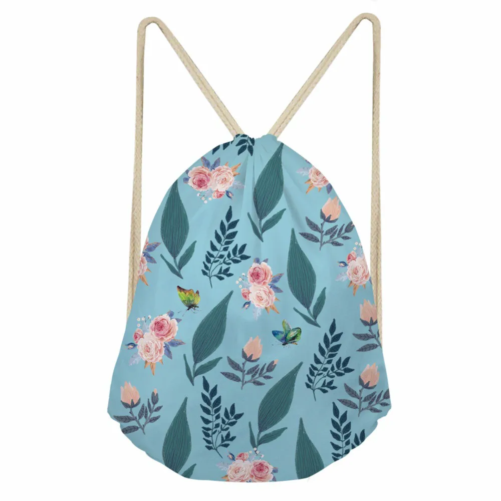 ThiKin Landscape Floral Printed Women Backpack DailyPack Small School for Kids Girls Mochilas Escolar Drawstring Bags