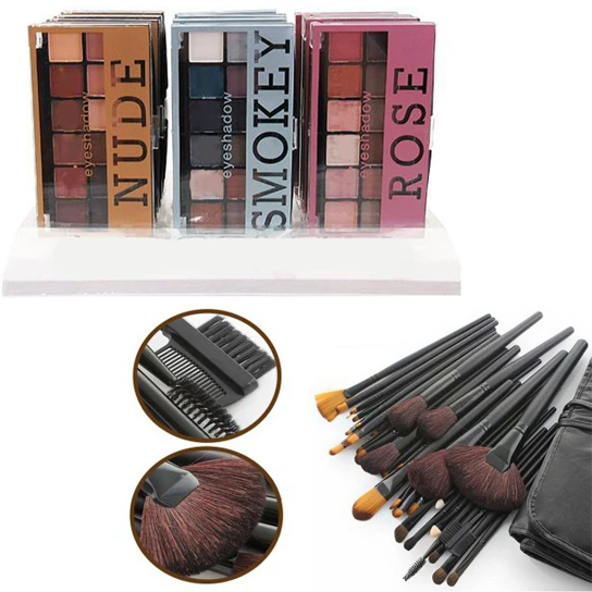 3 Set of Rose Nude and Smokey Eyeshadow Comes with 32pcs Brushes Set