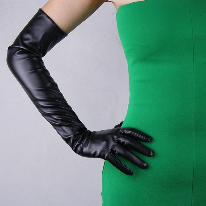 Зимние женские модные Искусственная кожа рукав женские лакированные кожаные Варежки женские Длинная стильная Сенсорный экран перчатки 60