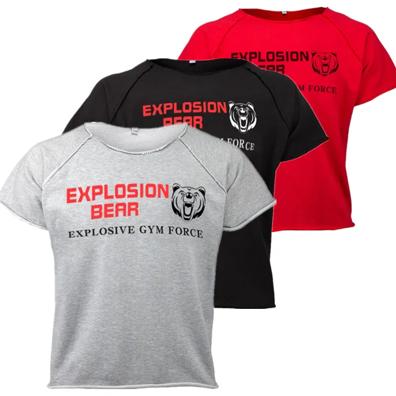 

Summer New muscle Men Casual Fitness workout T shirt Gyms Bodybuilding Slim Cotton Short Sleeved Tees Mens Clothing Trend Top