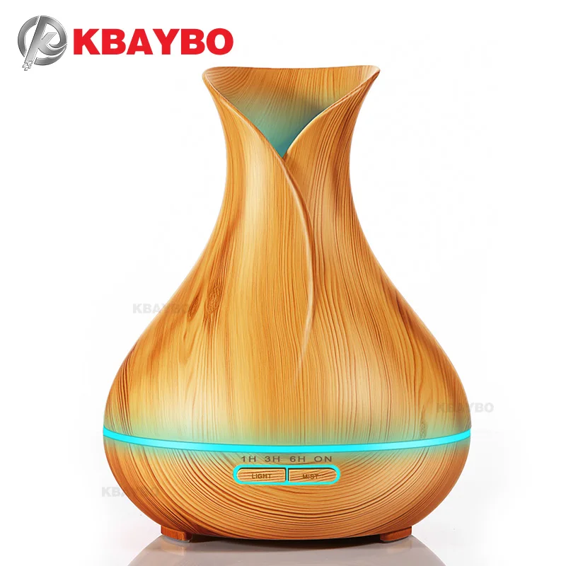 400ml Aroma Essential Oil Diffuser Ultrasonic Air Humidifier With Wood Grain 7 Color Changing LED Lights