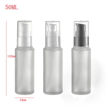 

(12pcs/lot)50ml empty round emulsion pump glass bottle 50cc travel transparent glass pump bottle
