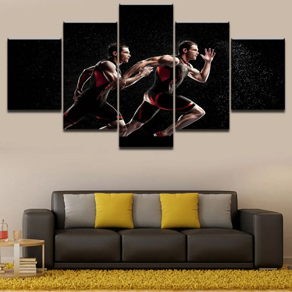 

Wall Art Home Decorative Canvas Modular Pictures Framework 5 Pieces Athletes Running Poster Sports Abstract Painting HD Printed