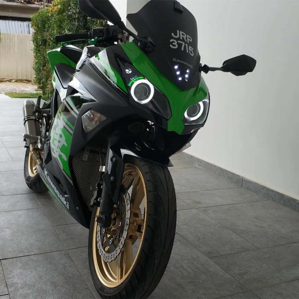 Headlight for Kawasaki Ninja 250 Ninja 300 2013 2016 LED Angel Eye Blue