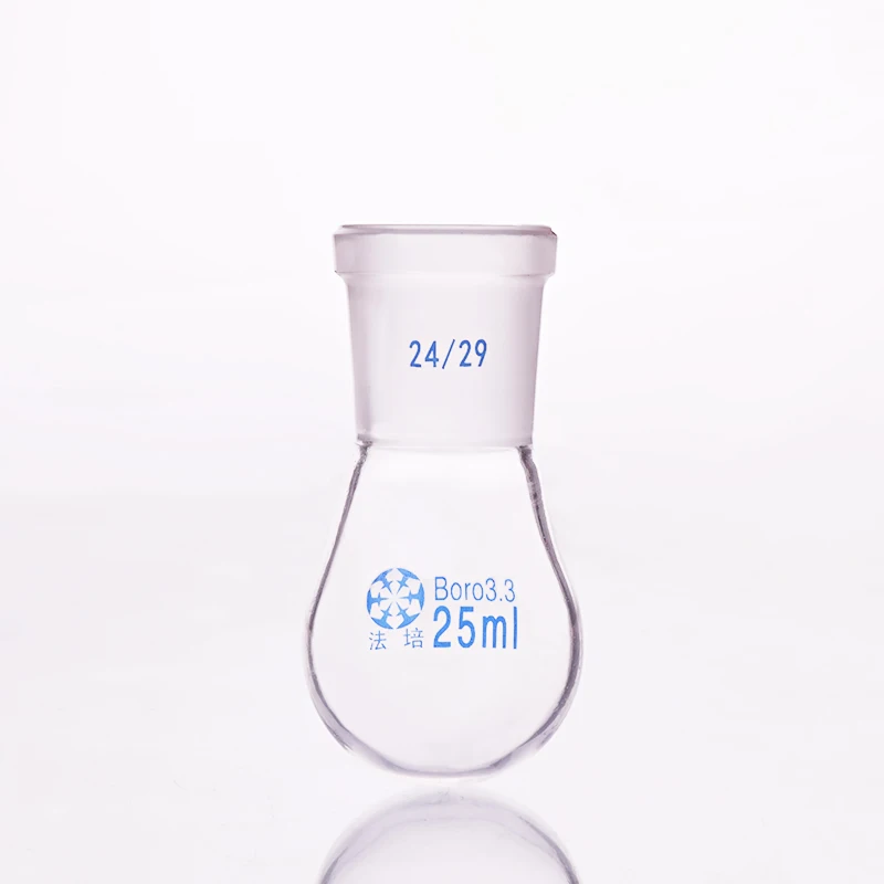 

Flask eggplant shape,short neck standard grinding mouth,Capacity 25ml and joint 24/29,Eggplant-shaped flask