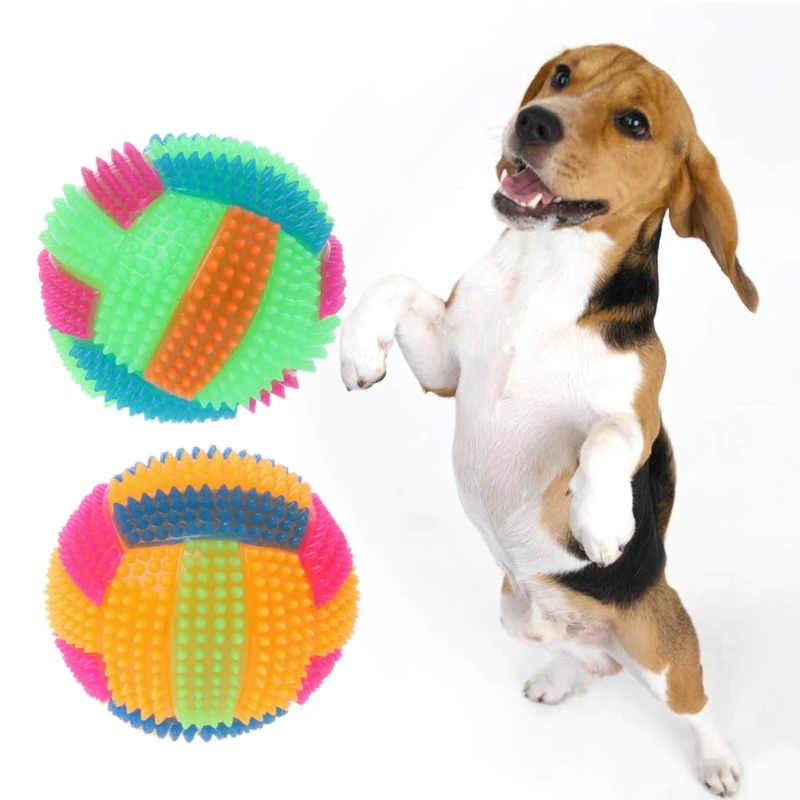 2018 Dog Chew Toy Flashing Football Shape LED Light Sound Bouncy Ball