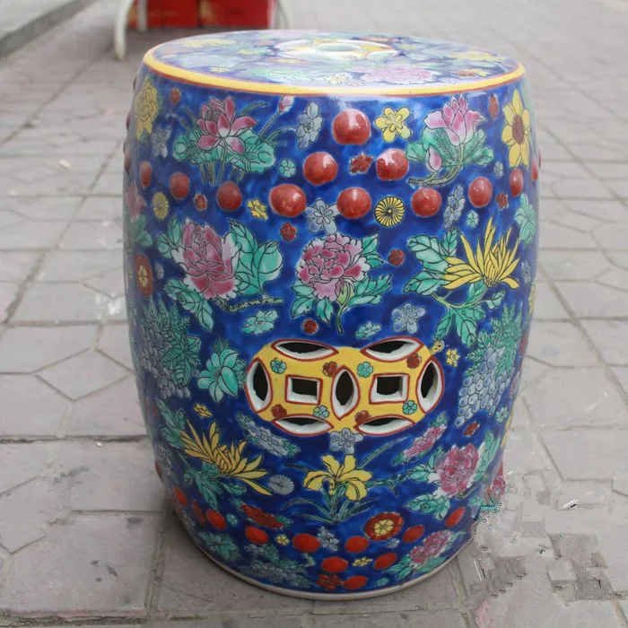 chinese ceramic Flowers and birds stools seat for indoor home decoration Famille Rose decorative garden stool (2)