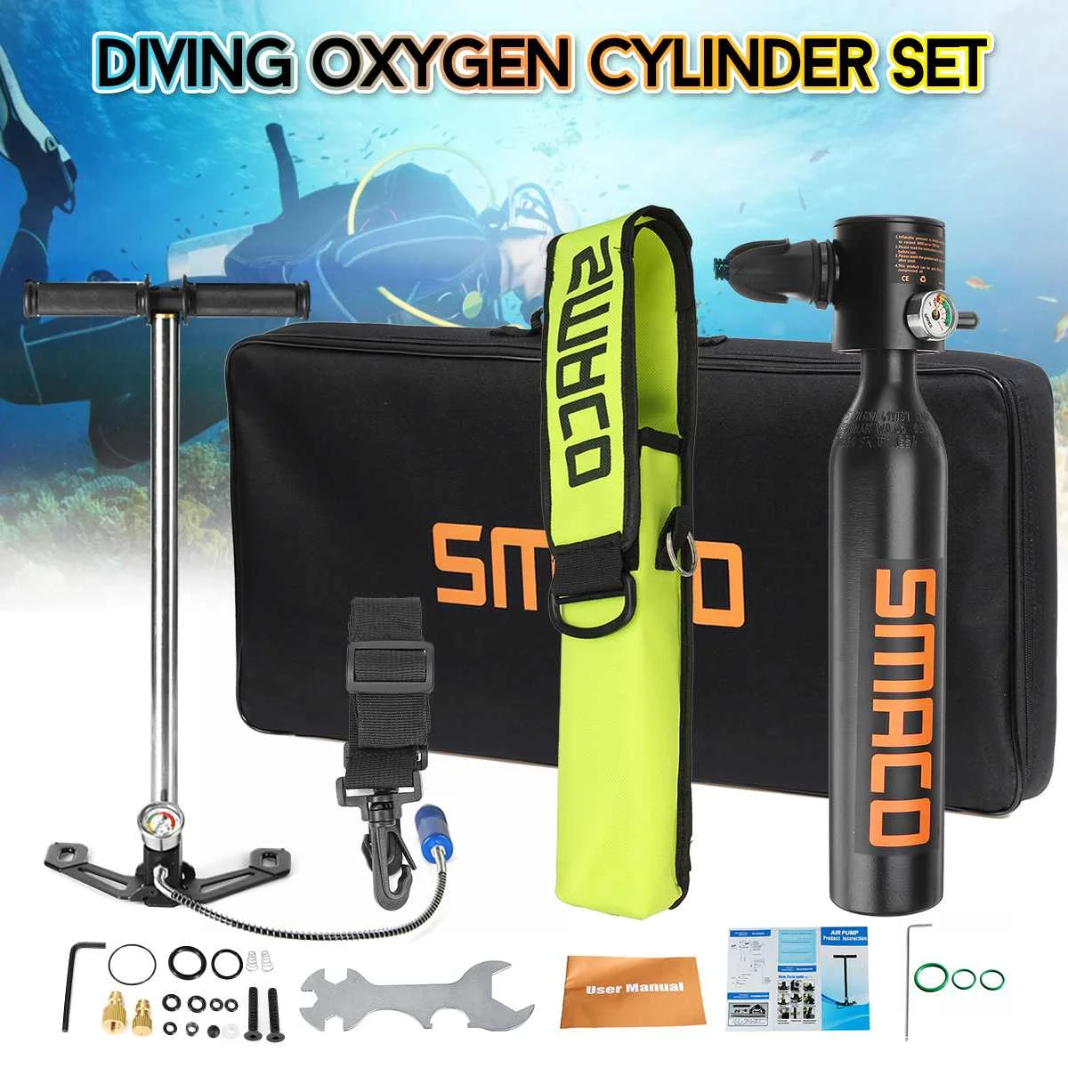 

SMACO 0.5L Diving Equipment Mini Scuba Diving Cylinder Scuba Oxygen Tank for Snorkeling Underwater Breathing Accessories