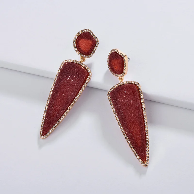 Женские треугольные серьги Druzy Drusy инкрустированные стразами массивные модные