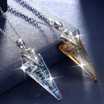 

Triangle Shining Lucky Pendant Necklaces Yellow White Crystal From Swarovski Elements Statements Designer Women Necklace Jewelry