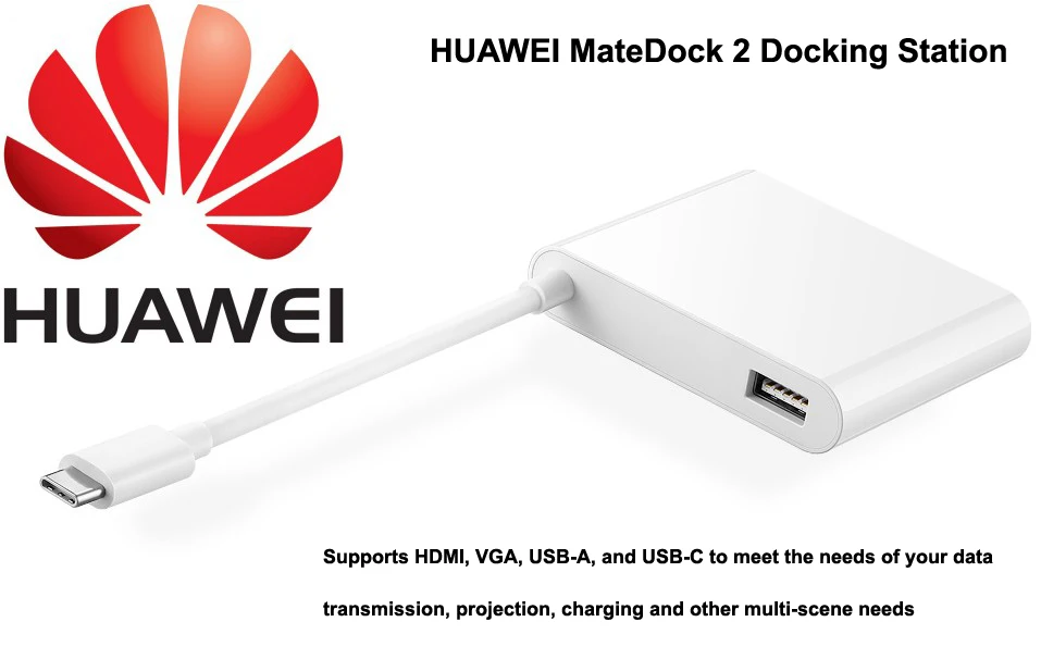 

HUAWEI MateDock 2 Docking Station HDMI VGA USB-A USB-Charging data transmission, projection and other multi-scene needs