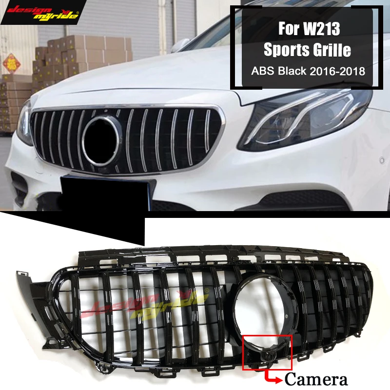 Для MercedesMB W213 Спортивная Передняя решетка для гриля с камерой GT R СТИЛЬ ABS черный E