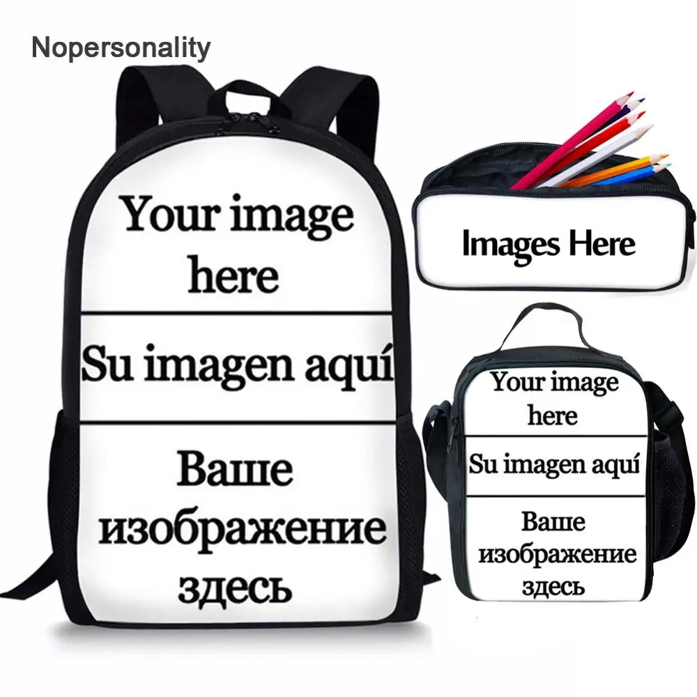 

Nopersonality Customize Your Image School Bag Set for Teenager Boys Girls Cartoon Kids Schoolbag Children Bookbag Dropshipping