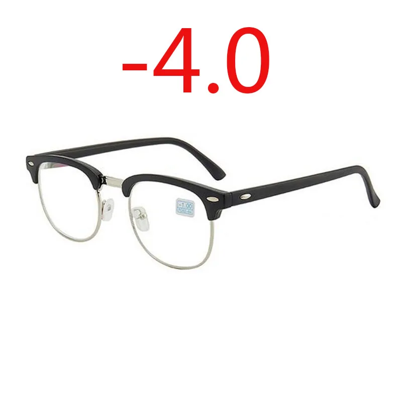0,5-1-1,5-2-2,5-3-3,5-4 заклепки очки для близорукости с градусом женские мужские короткие-очки для коррекции зрения черная оправа зеленая пленка с покрытием - Цвет оправы: bright silver -4.0