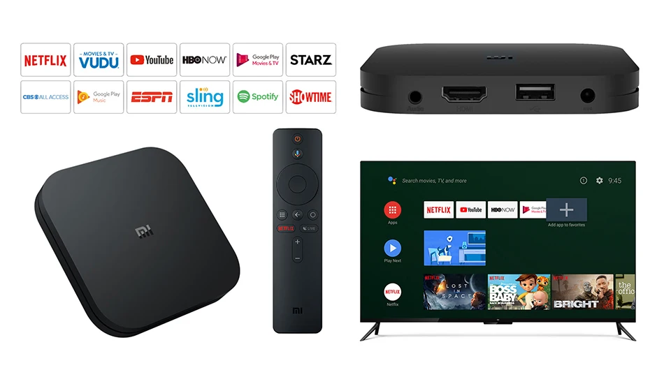 Глобальная оригинальная Xiaomi mi коробка S 4K HDR Android tv 8,1 mi Box 2G 8G wifi Google Cast Netflix IP tv телеприставка mi Box 4 медиаплеер