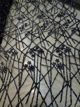 

special black glued glitter lace fabric ZH-102412 top sale glitter mesh material for evening dress 5 yards
