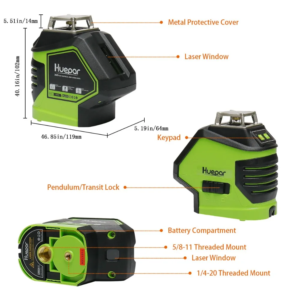 Online Huepar Grüne Strahl Laser Level mit 2 Plumb Punkte Selbst Nivellierung 360 3D Rotary Kreuz Linie Vertikale Horizontale 5 linie Mess Werkzeug