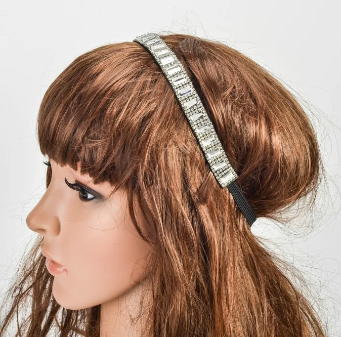 

Wholesale retail charming Fshion crystal beads beading handmade gems Elastic headband hari accessories for adult