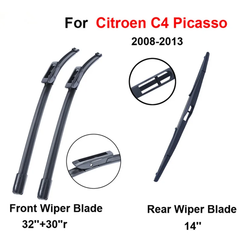 

SLIVERYSEA Front and Rear Wiper Blade For Citroen C4 Picasso (Grand) 2008-2013 Natural Rubber Windscreen 32''+30''R