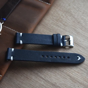 

Genuine Leather strap dark blue red / orange / white stitching men's and women's replacement wrist strap 18mm/20mm/22mm/24mm