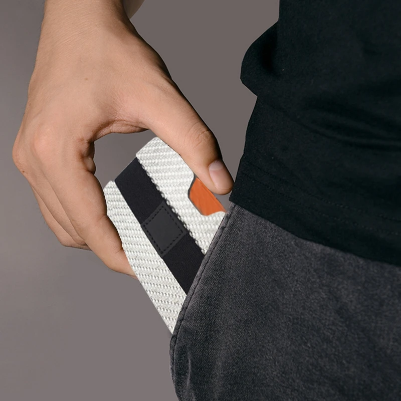 

Deft design Carbon Fiber RFID Blocking Money Band Credit Card Holder Slim Wallets Business Card Holders Durable Carbon Case Pu