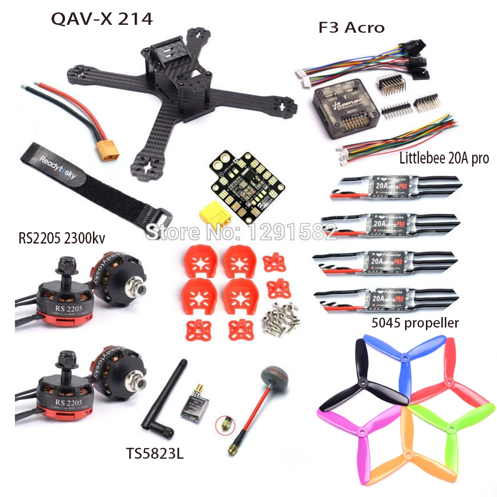 

Mini QAV-X 214mm FPV Racing Quadcopter w/ Matek PDB-XT60 F3 Acro controller board Littlebee 20A Pro ESC RS2205 2300KV TS5823L
