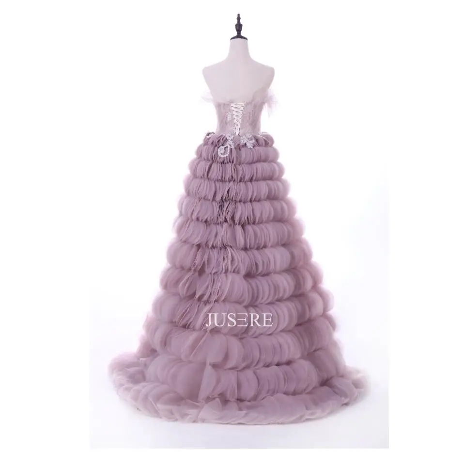 

V-Neck Sleeveless Pink A-Line Evening Dress Beading Lace Strapless Prom Dress with Sweep Train in Stock