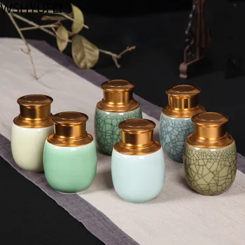 

Chinese Longquan Celadon Tea Set Mini Travel Portable Tea Box Moisture-proof seal Jar Household tea accessories WSHYUFEI