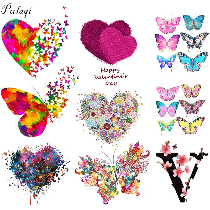 

Pulaqi Love Butterfly Heat Transfer Iron On Patch For Clothes Sticker A-level Washable Easy Print By Household Irons Applique F