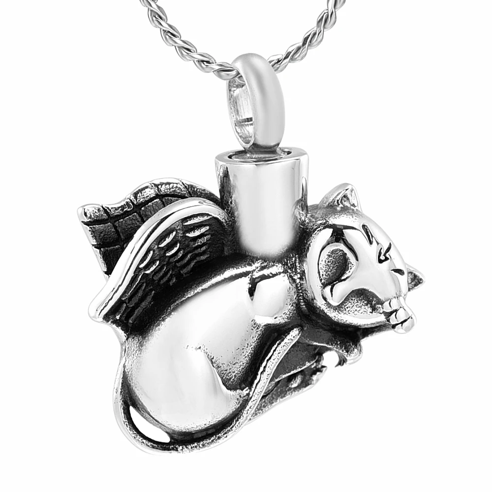 

Sleeping Angel Wing Animal Memorial Jewelry Stainless Steel Cremation Pendant Ashes Urn for Pet Cat Keepsake Funeral Necklace