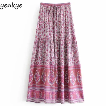 

Summer Skirts Womens Drawstring High Waist A-line Casual Beach Boho Skirt Long jupe longue femme DJF8176
