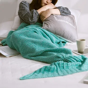 

Buy One Get One Free Cushion Mermaid Tail Blanket Yarn Knitted Handmade Crochet Mermaid Blanket Kids Throw Bed Wrap Super Soft