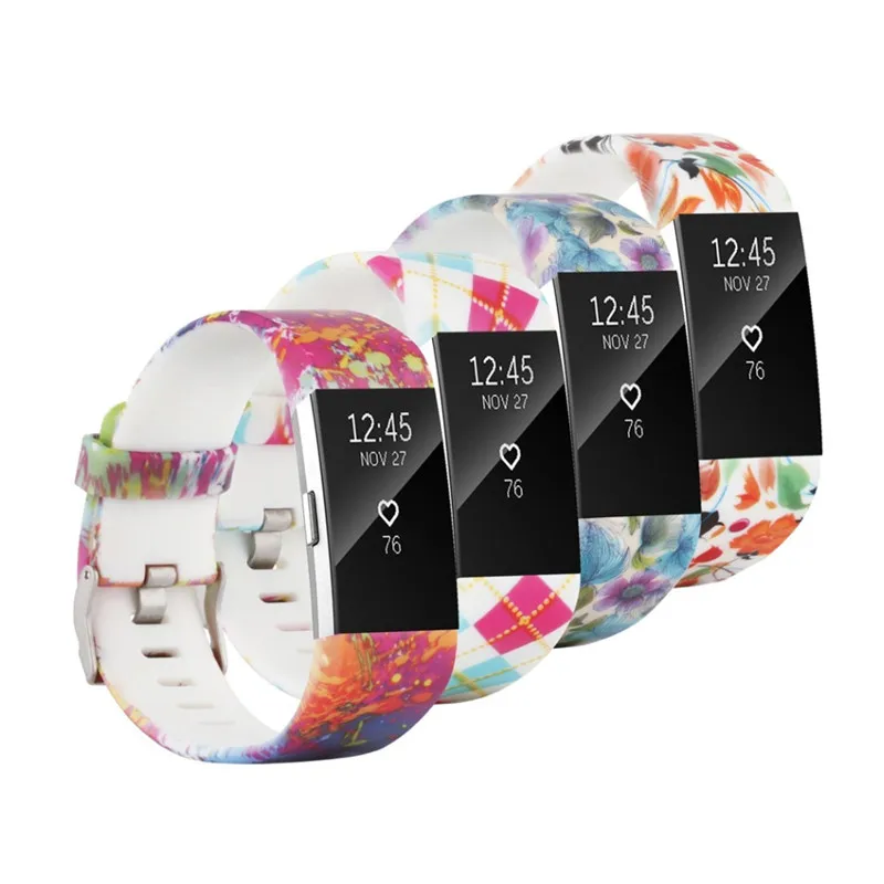 

Replacement watchband bracelet For Fitbit Charge 2 Lightweight Colorful Pattern Strap Bands Breathable Silicone Wrist Bands