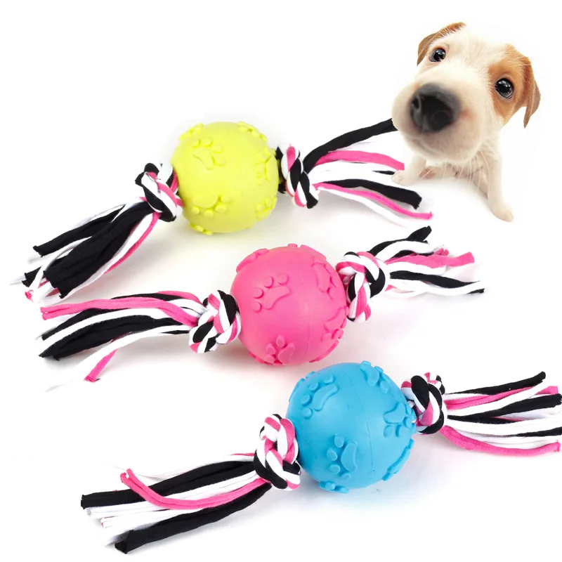 1pcs Bone Shape Cotton Knot Ropes and TPR Footprints Round Ball for Dog