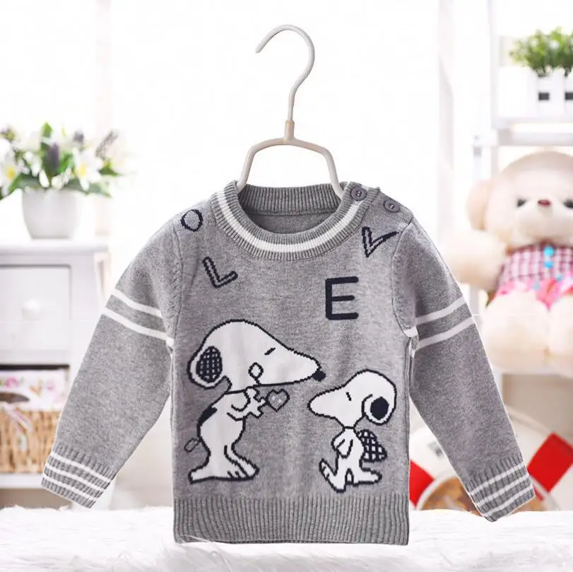 Милый детский свитер мягкая удобная одежда для маленьких девочек и мальчиков трикотажная футболка с круглым вырезом одежда с рисунком собаки 12 цветов для От 0 до 12 месяцев