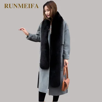 

[RUNMEIFA] Winter Women New Fashion Solid Noble Fox Fur Scarf Lady Collar Long Shawls And Wraps Stitching 2018 Scarf Warm Gift