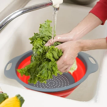 

2PCS Retractable Drain Storage Baskets Sink Vegetables Storage Baskets Kitchen Vegetables and Fruits Cleaning Tools -TN