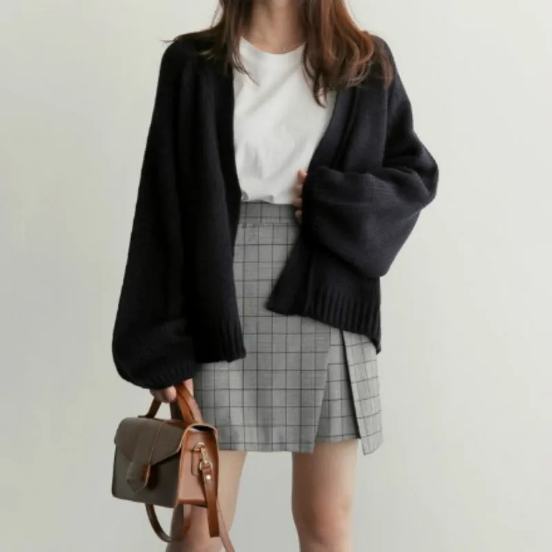 Tajiyane 2018 осень-зима корейский стиль модный вязаный кардиган, свитер Для женщин Harajuku черный свитера куртки Sueter ZL330