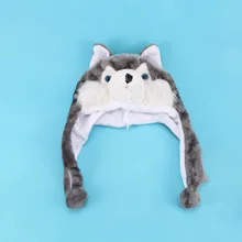 Мультфильм животных Стиль капюшон шапка с дизайном «волк» вытяжки шапочки милые пушистые детские кепки мягкий теплый шарф Наушник плюшевые шапка в виде Хаски распродажа