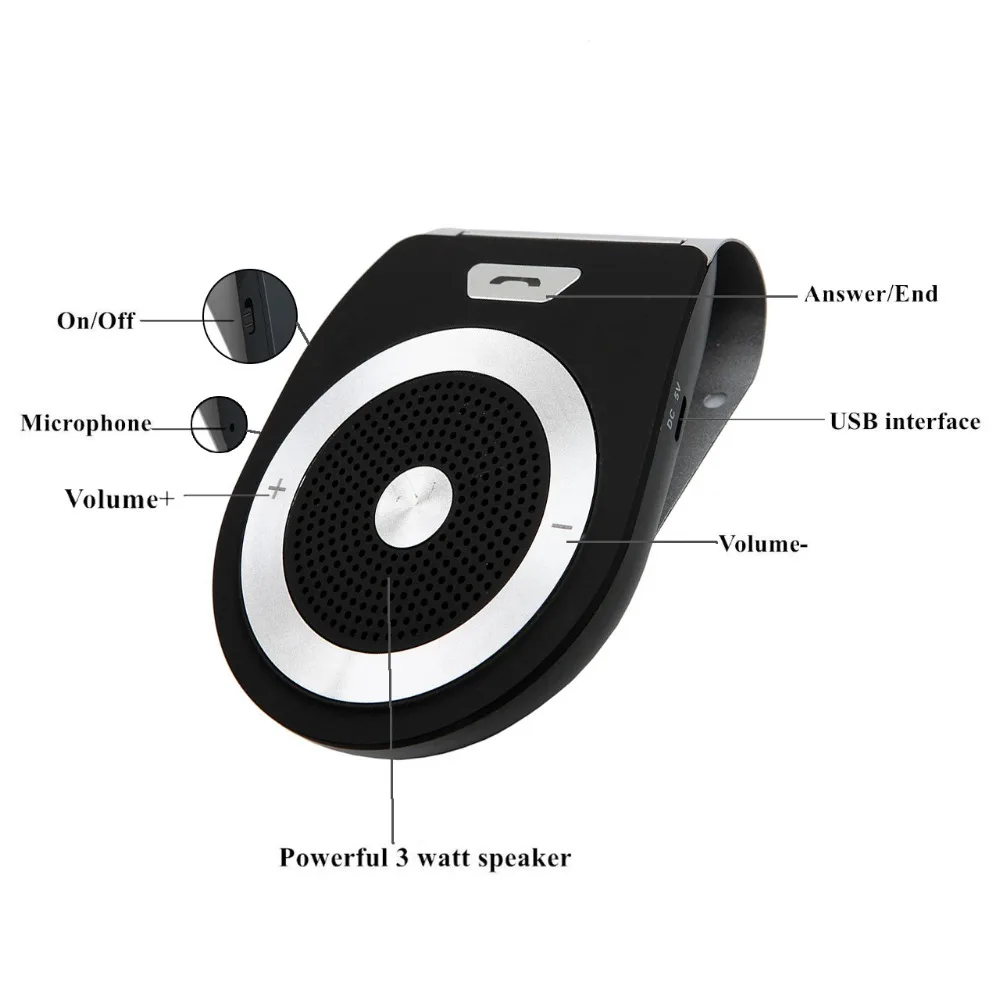 

Sun Visor Clip Bluetooth 4.2 Car Kit Handsfree calling Music Receiver MP3 Music Player Car Speaker Set for Phone for car or home