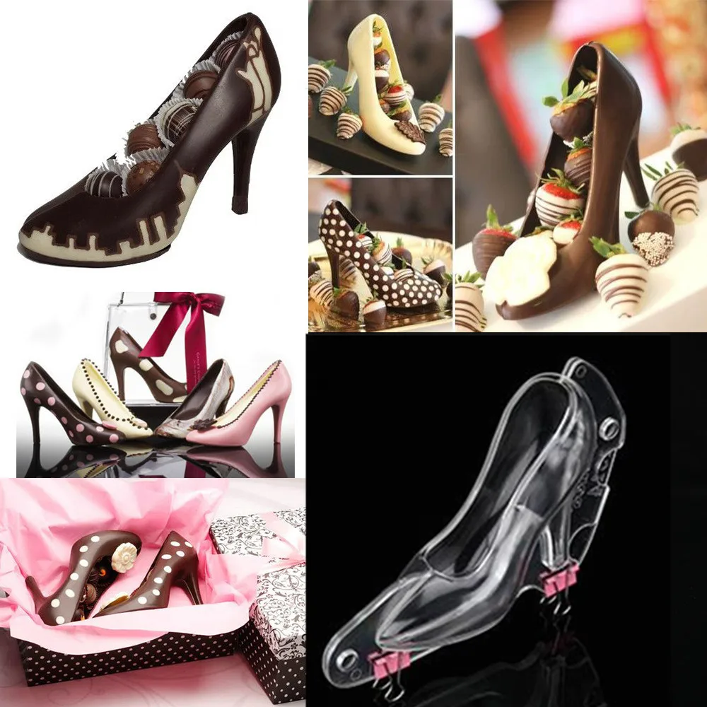 Cute High Heel Shoe Polycarbonate PC Chocolate Candy Mould Bundle 3D Molding Instructions Fondant Cake Mold for DIY Baking A1184