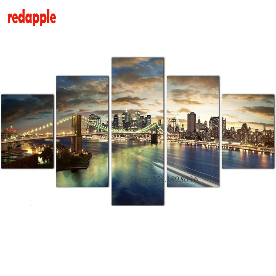 

Diamond Painting Brooklyn Bridge Night New York City Full square Diamond Embroidery Cross Stitch Handmade Rhinestone wall decor