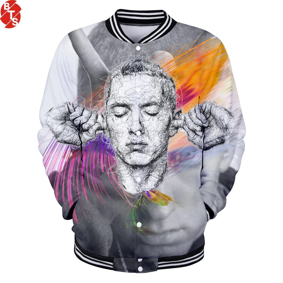 Бейсбольные куртки EMINEM с 3D принтом известного рэпера 2018 женские/мужские модные в
