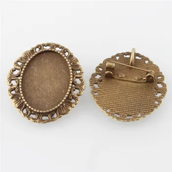

100pcs Tray: 25x18mm Antique Bronze Alloy Brooch Cabochon Bezel Settings with Iron Pin Back Bar Findings Pin: 0.8mm Nickel Free