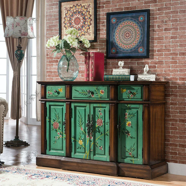 American painted antique old porch cabinet European neo-classical dining cabinet garden living room shoe cabinet storage
