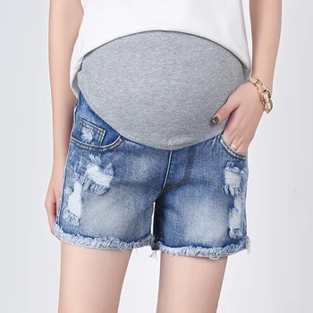 

Summer Fashion Maternity Ripped Shorts Denim Jeans Short Pants for Pregnant Women Holes Belly Care Trousers Pregnancy Clothes