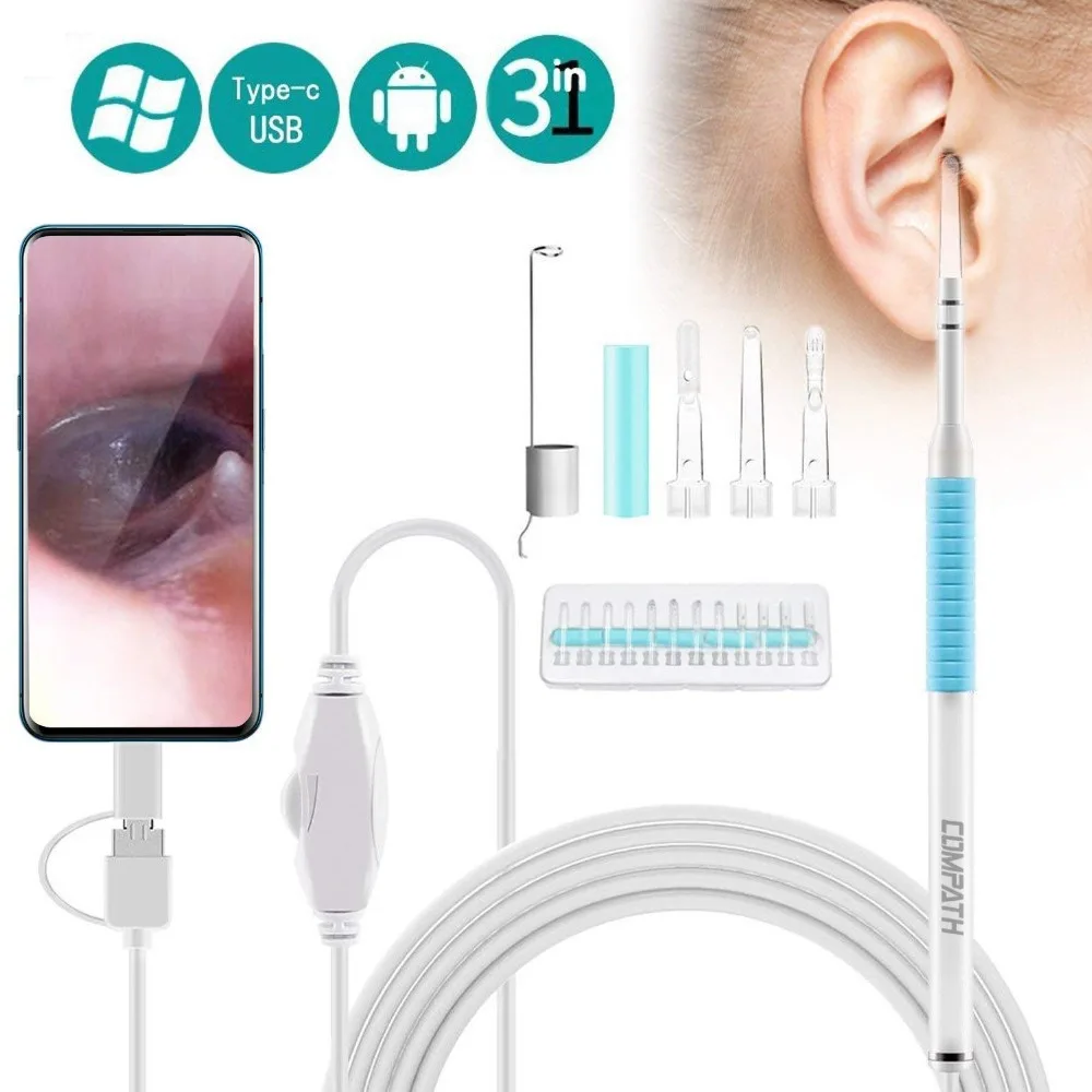 Ушной эндоскоп 3 в 1 для очистки ушей цифровой USB Otoscope эндоскоп с 1.3MP Водонепроницаемая камера для Android Windows samsung планшет