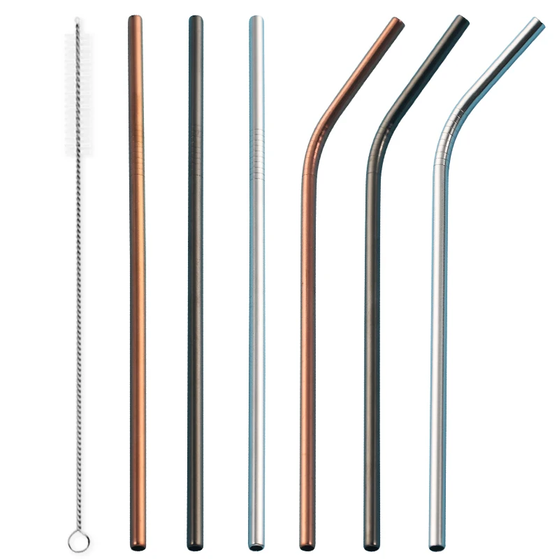 

WORTHBUY Colorful Metal Straw 304 Stainless Steel Straw Kitchen Reusable Drinking Straw Set With Cleaner Brush Bar Accessories